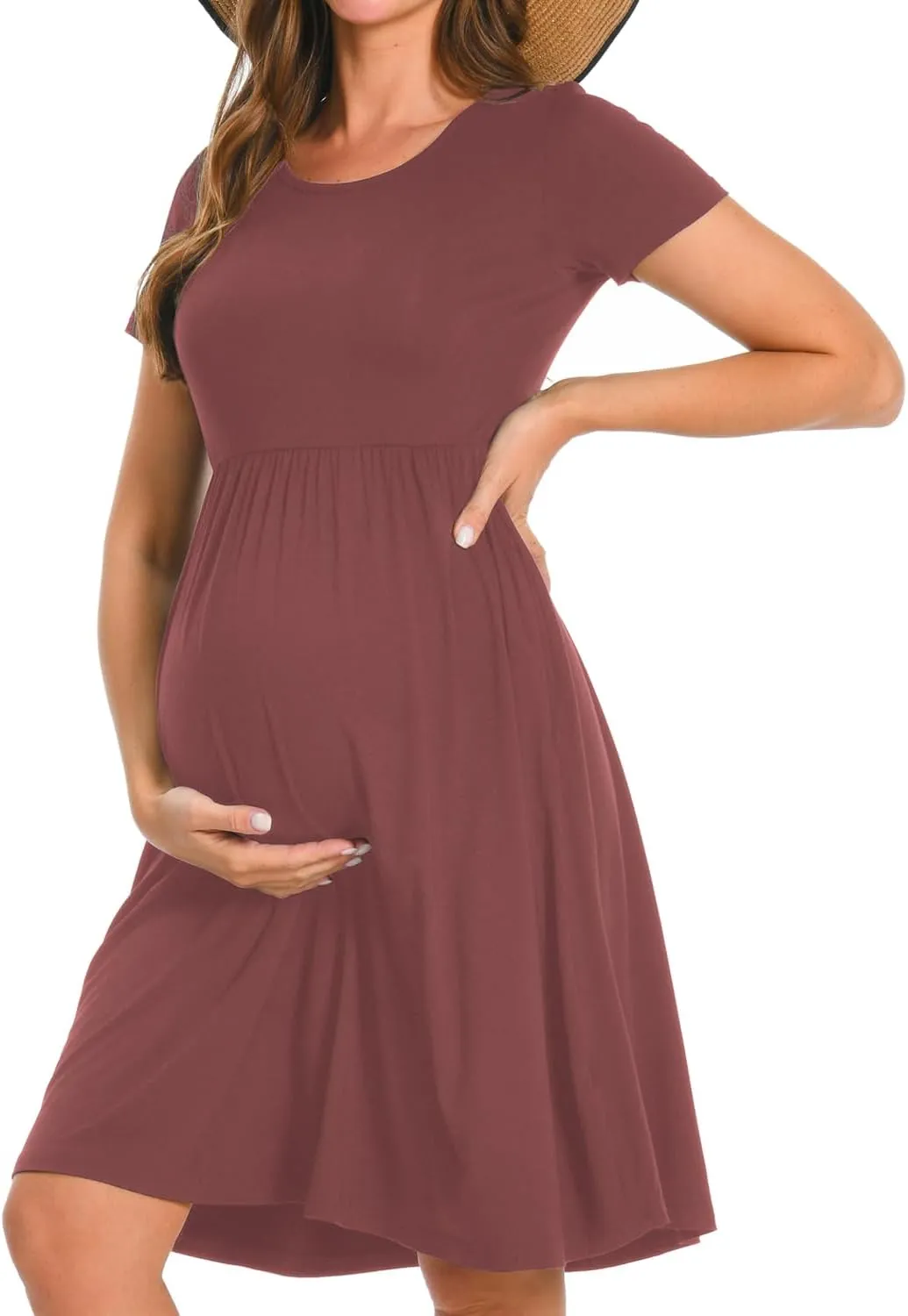 Bearsland Womens Long Sleeve Maternity Dresses Patchwork Pregnancy Dress with Pocket