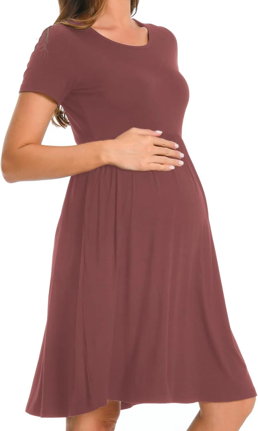 Bearsland Womens Long Sleeve Maternity Dresses Patchwork Pregnancy Dress with Pocket