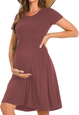 Bearsland Womens Long Sleeve Maternity Dresses Patchwork Pregnancy Dress with Pocket