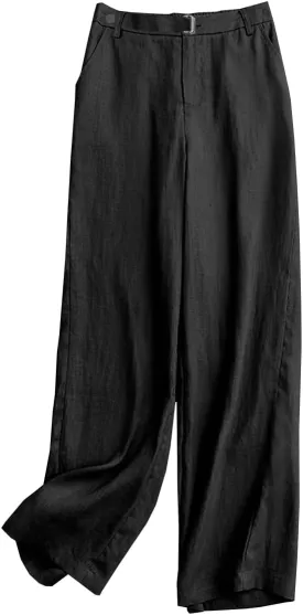 Betusline Women's Linen Pants Flowy Wide Leg Summer Casual Trousers with Pockets, X-Small-2X-Large