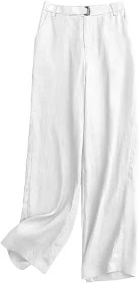 Betusline Women's Linen Pants Flowy Wide Leg Summer Casual Trousers with Pockets, X-Small-2X-Large