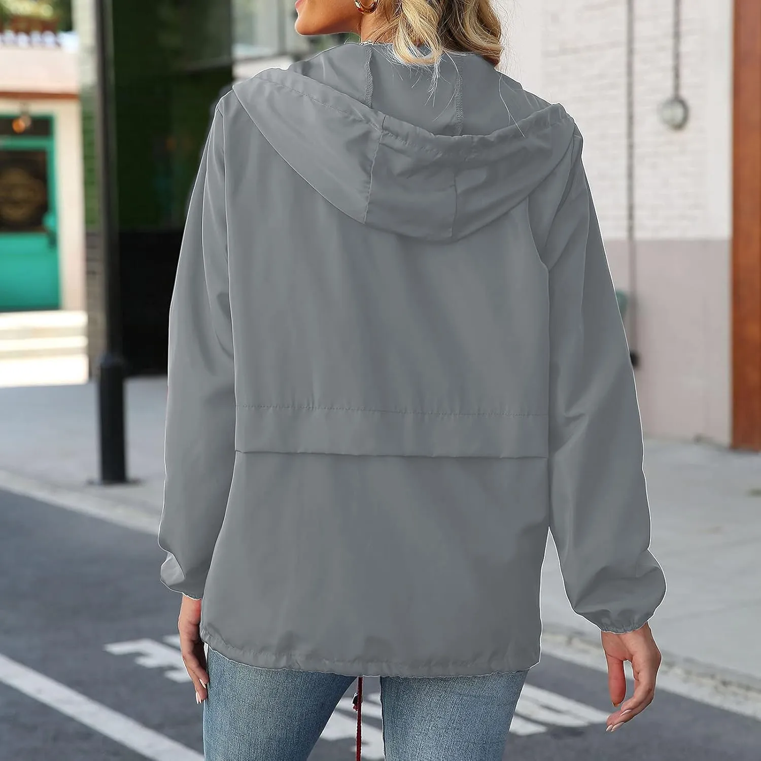 Cdiecer Women's Rain Jacket Plus Size Hooded Raincoat Waterproof Windbreaker Sunscreen Jacket Hiking Zipper Hoodie