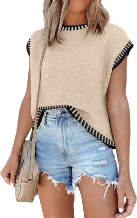 Disamer Cap Sleeve Knit Sweater Tops Sleeveless Vest 2025 Spring Clothes Oversized Summer Tank Trendy Short Sleeve T Shirts