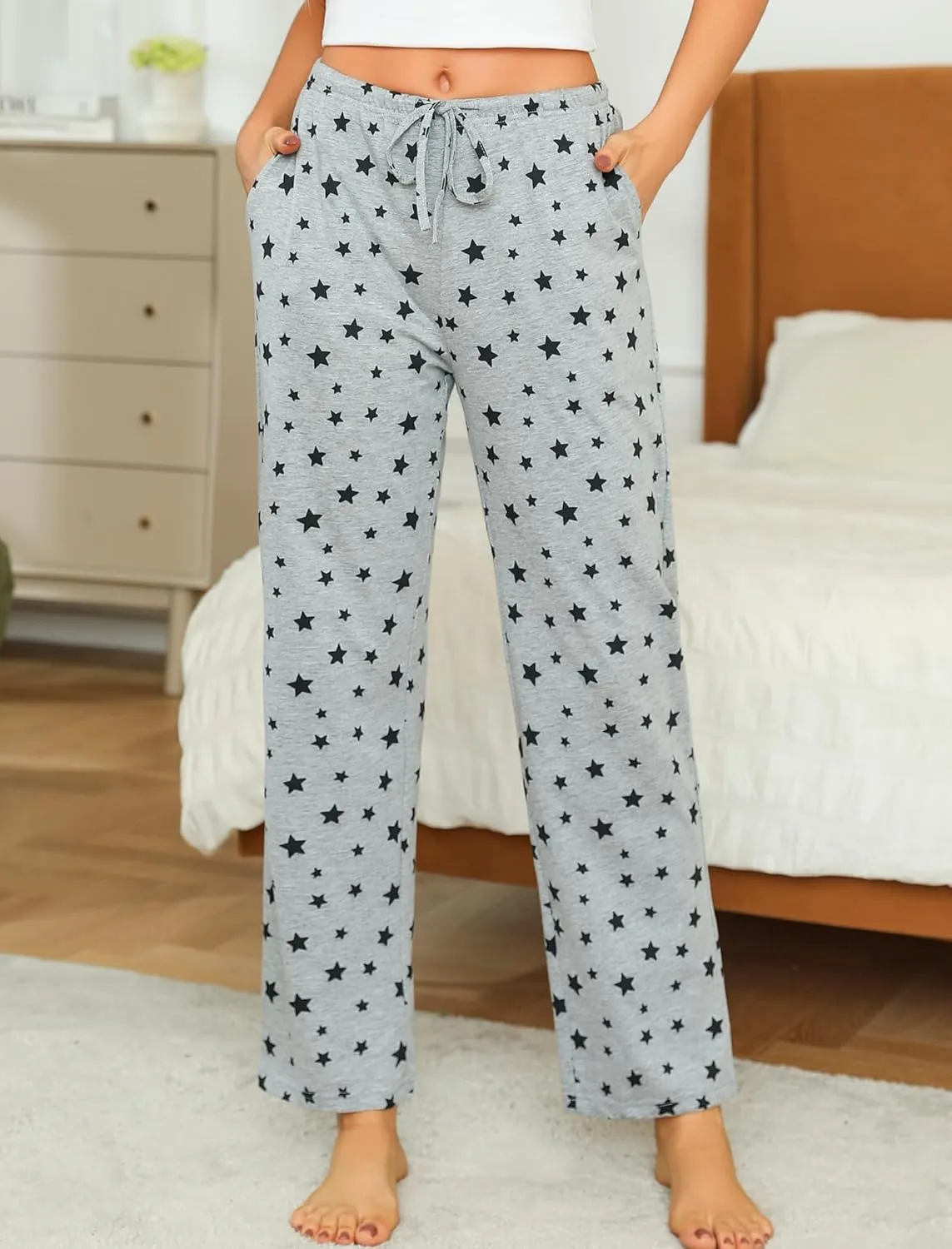 ENJOYNIGHT Women Cotton Lounge Pants Comfy Pajama Bottoms With Pockets&Drawstring