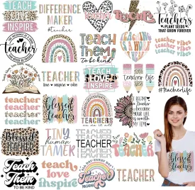 Estune 30 Pcs Teacher Iron on Transfers Patches Decals Retro Thank You Teachers' Day Appliques Rainbow Iron on Decals for T Shirts Vinyl Heat Sticker for Clothes Bag Appreciation Gifts DIY Decorations