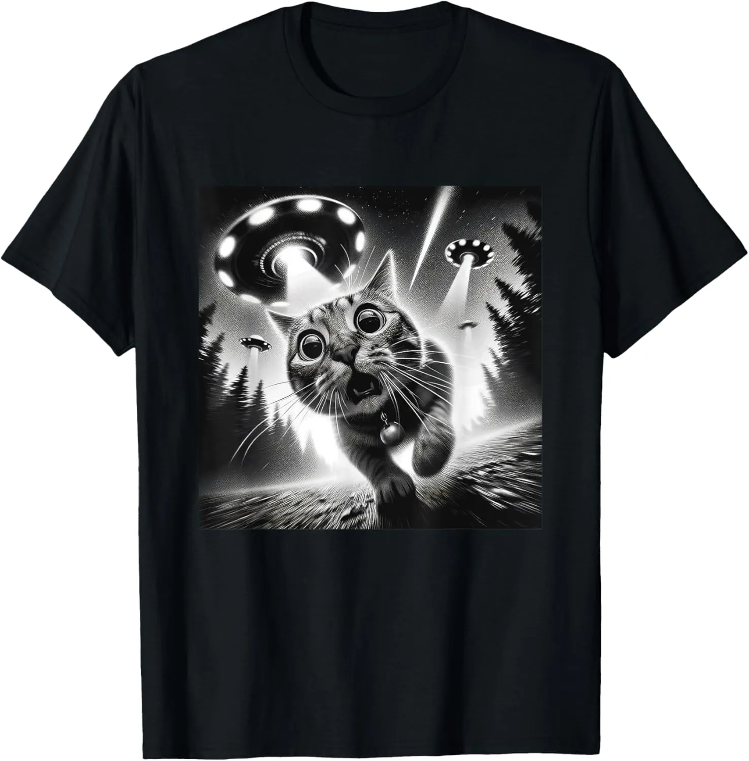 Funny Cat UFO Alien Cat Graphic Men Women T-Shirt, Small