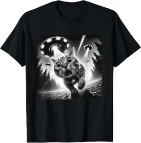 Funny Cat UFO Alien Cat Graphic Men Women T-Shirt, Small