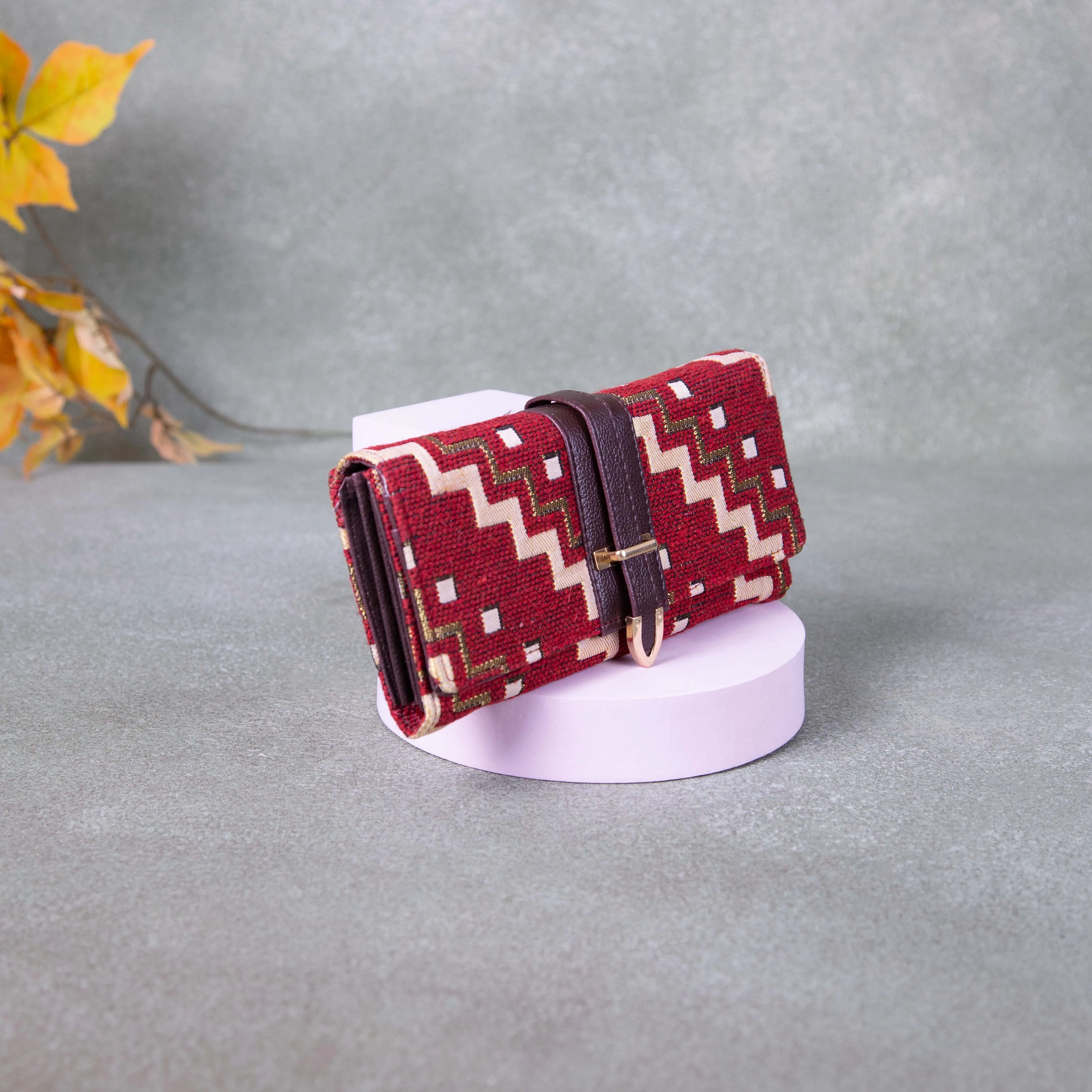 Handmade Wallets - Classic Red Colour with Sandal Zig Zag Design