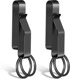 Heavy Duty Belt Key Holder, 2pcs Stainless Steel Belt Loop Keychains with 4pcs Metal Detachable Handcuff Keys Holder for Max 2.25 Inch Belt for Police Law Enforcement Accessories (Black)