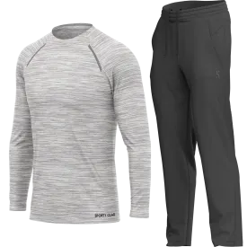 Men's White Long Sleeve T Shirt & Dark Grey Joggers Set