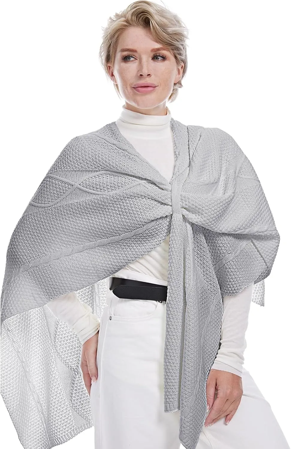 MissShorthair Women's Lightweight Knitted Shawl Thin Breathable Wrap for Outdoor Travel Spring, Poncho Daily Use, Office
