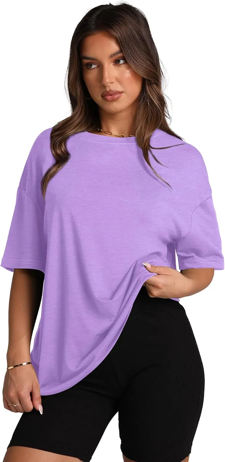 Oversized T Shirts for Women Summer Crewneck Short Sleeve Basic Tops Loose Fit