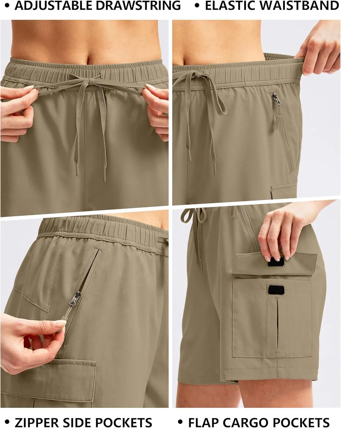 SANTINY Women's 5''/ 7''/9'' Hiking Cargo Shorts Quick Dry Lightweight Summer Shorts for Women Athletic Golf Zipper Pockets