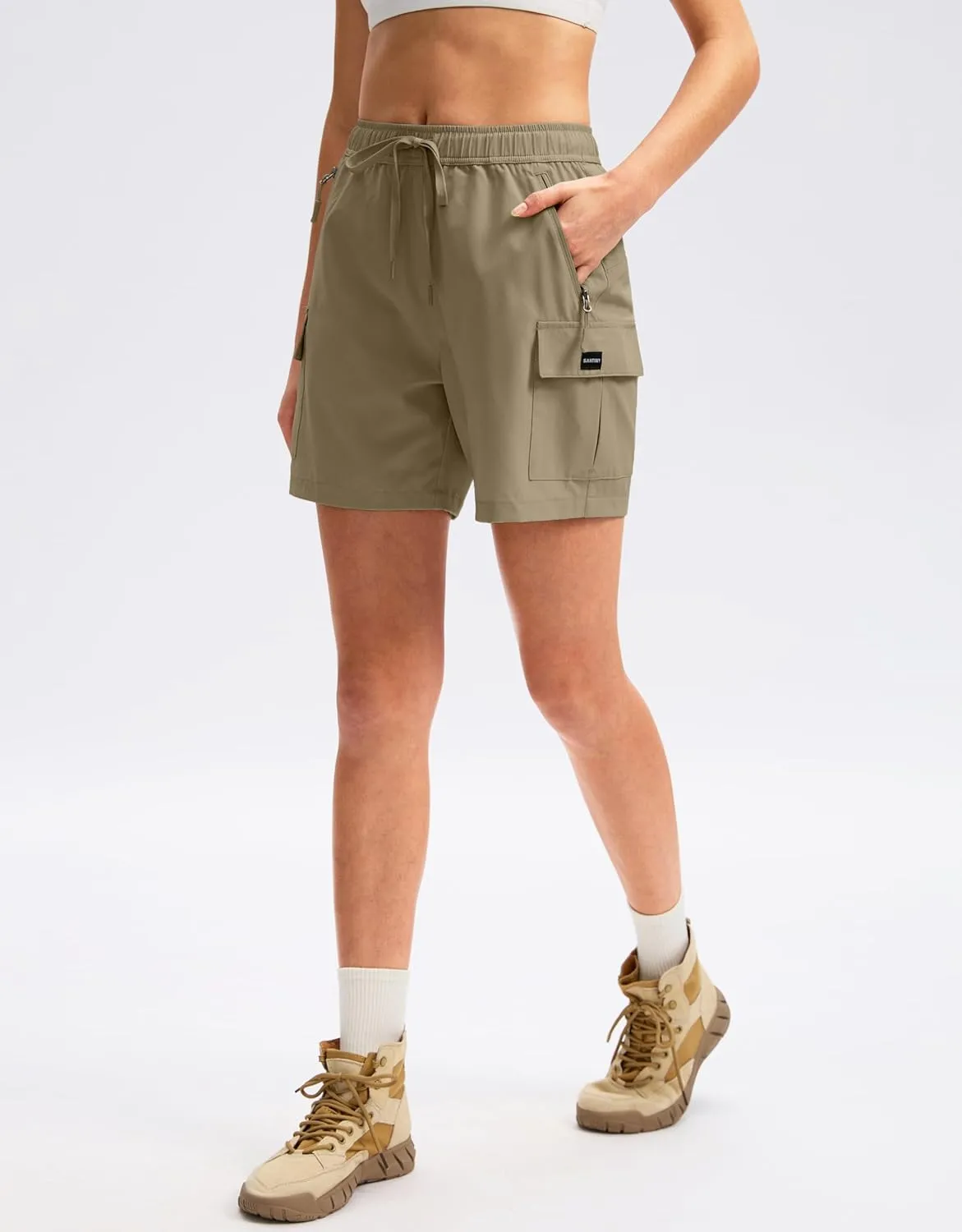 SANTINY Women's 5''/ 7''/9'' Hiking Cargo Shorts Quick Dry Lightweight Summer Shorts for Women Athletic Golf Zipper Pockets
