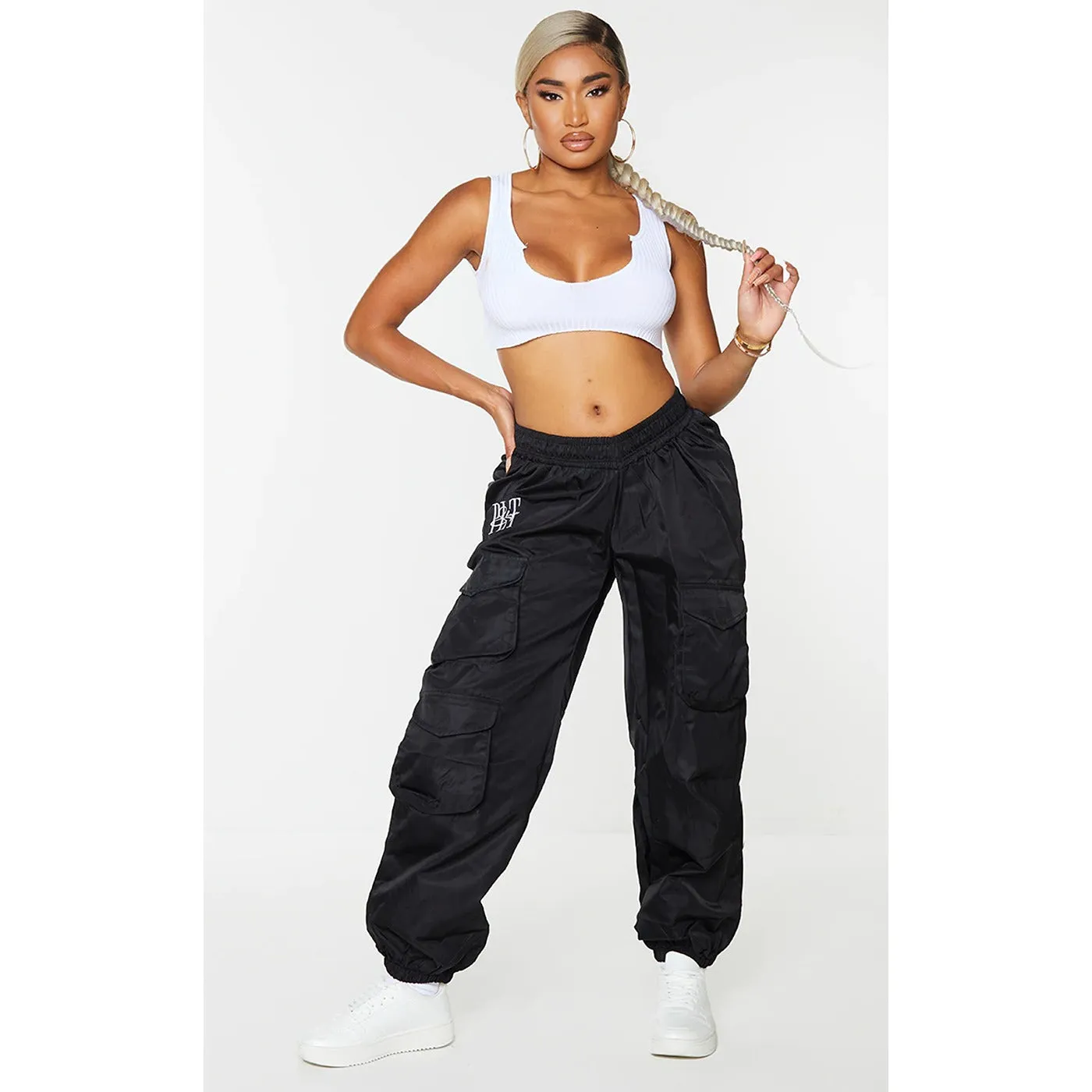 Shape Black Embroidered Cargo Joggers
