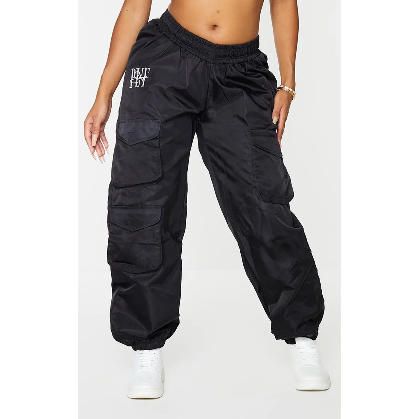 Shape Black Embroidered Cargo Joggers