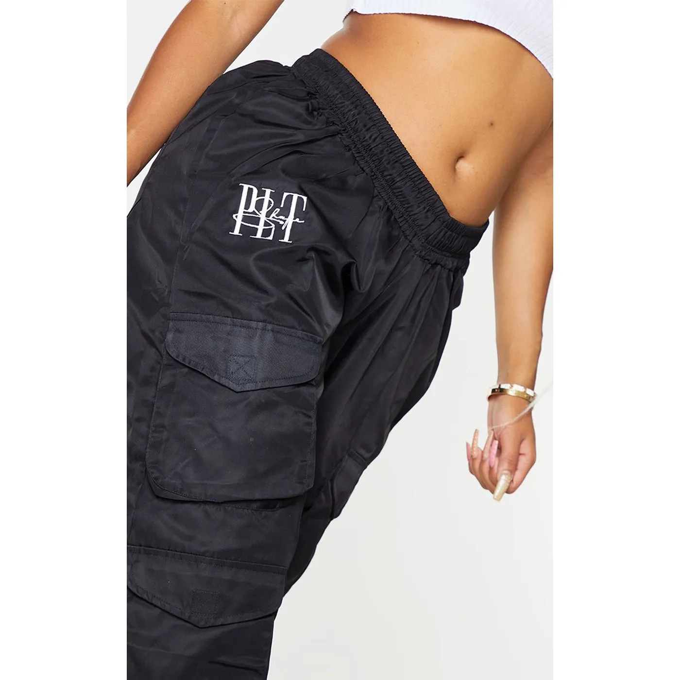 Shape Black Embroidered Cargo Joggers