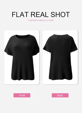 SHEWIN Womens Tops Crewneck Short Sleeve Sweater Causal Tunic Tops Lightweight Summer Sweaters for Women