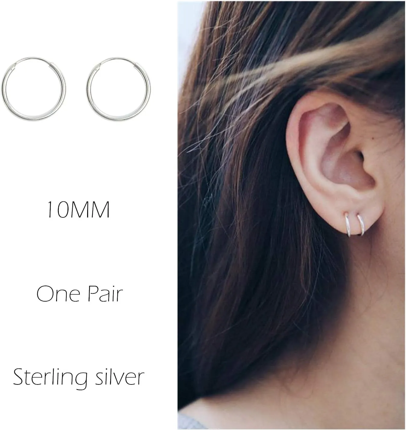 Sterling Silver Hoop Earrings Cartilage Piercing Earring Small Round Set for Women Men