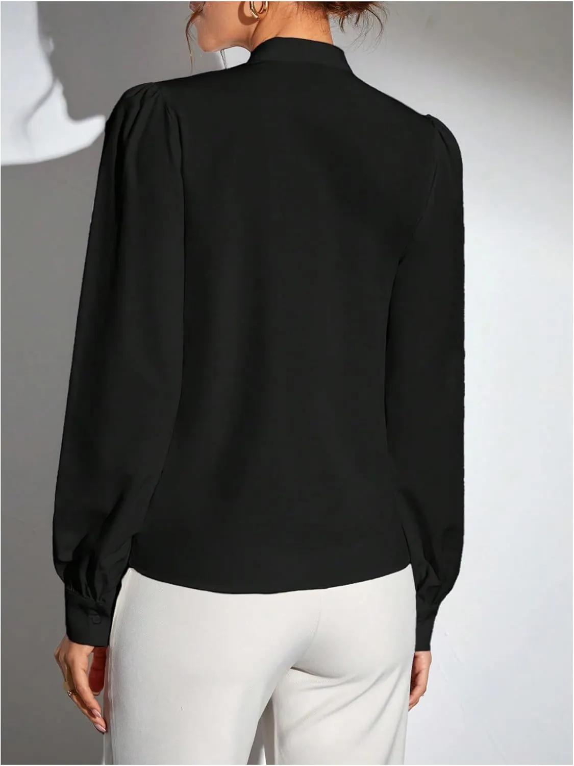 SweatyRocks Women's Wrap Front Blouse Notch V Neck Puff Long Sleeve Shirt Top