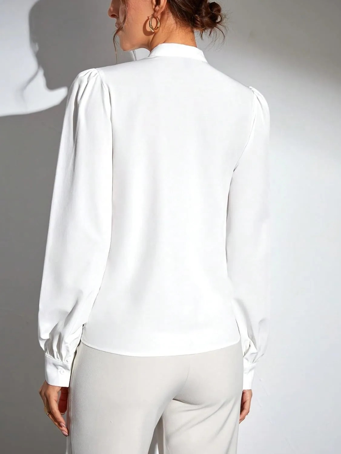 SweatyRocks Women's Wrap Front Blouse Notch V Neck Puff Long Sleeve Shirt Top