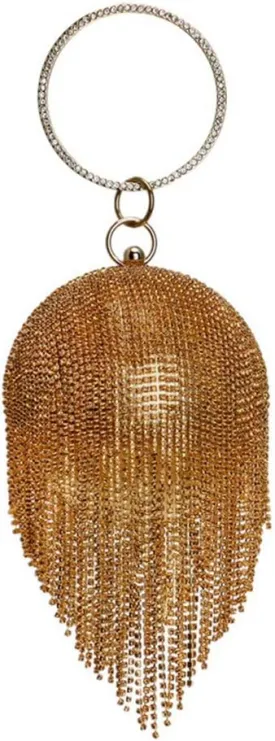 UMREN Women Round Ball Crystal Evening Clutch Purse Tassel Wedding Party Hand Bags