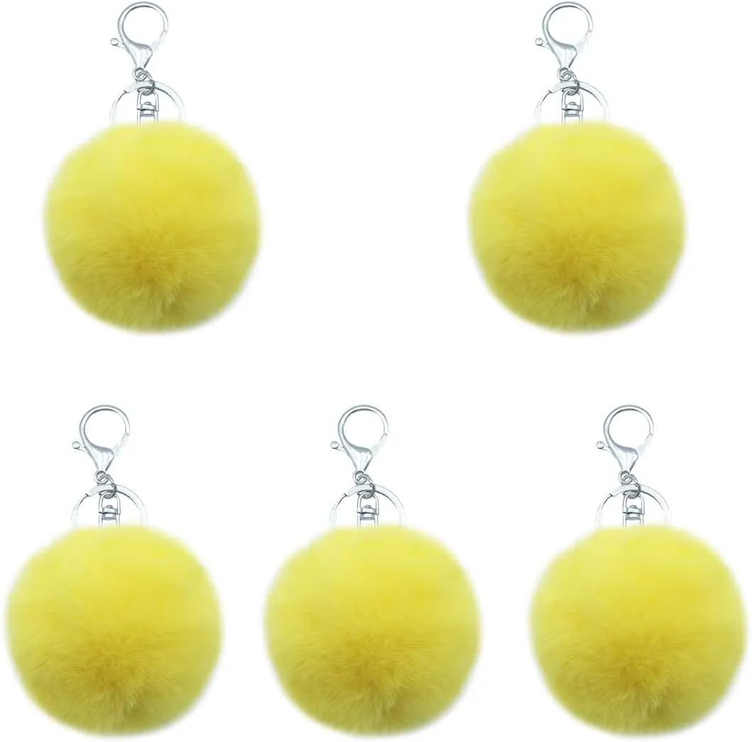 Unpafcxddyig 5 Pieces Poms Keychains Fluffy Ball Faux Fur Pom Pom Keyring for Women