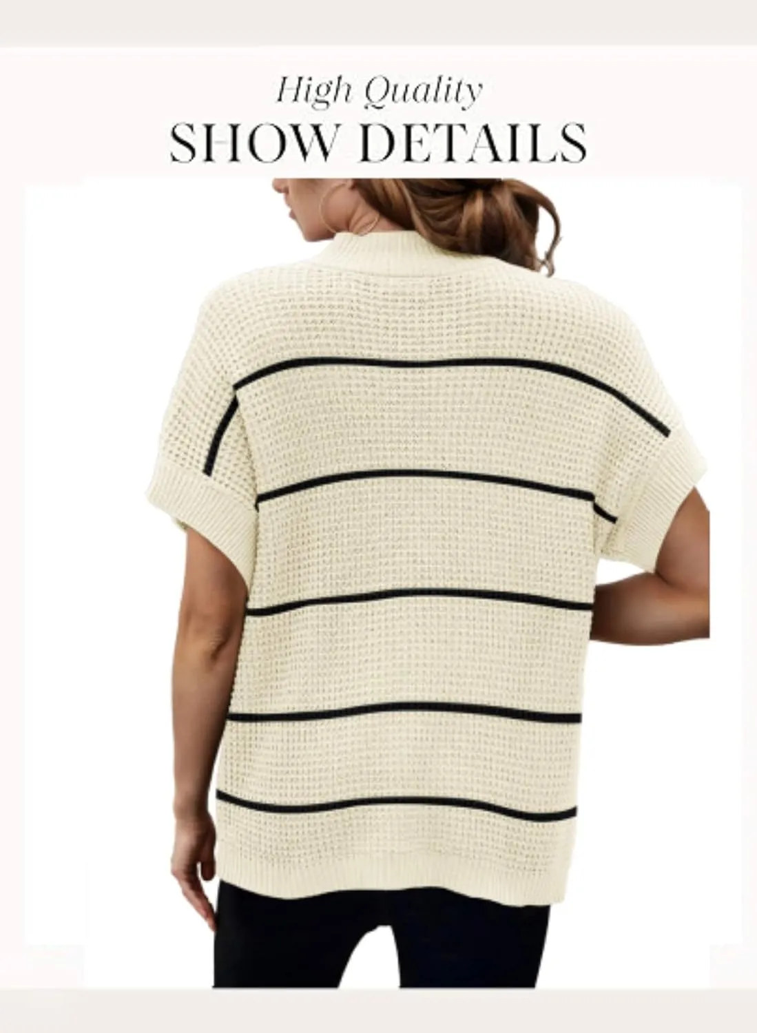 Women 2024 Sweater Vest Mock Neck Batwing Short Sleeve Oversized Ribbed Knit Tops Fall Pullover Sweater S-XXL