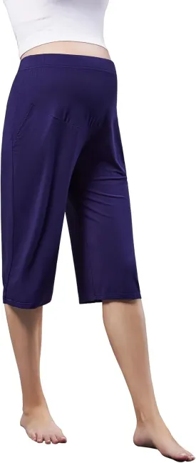 Women Maternity Capris Pregnancy Pants Soft Joggers Lounge Bottoms with Pockets