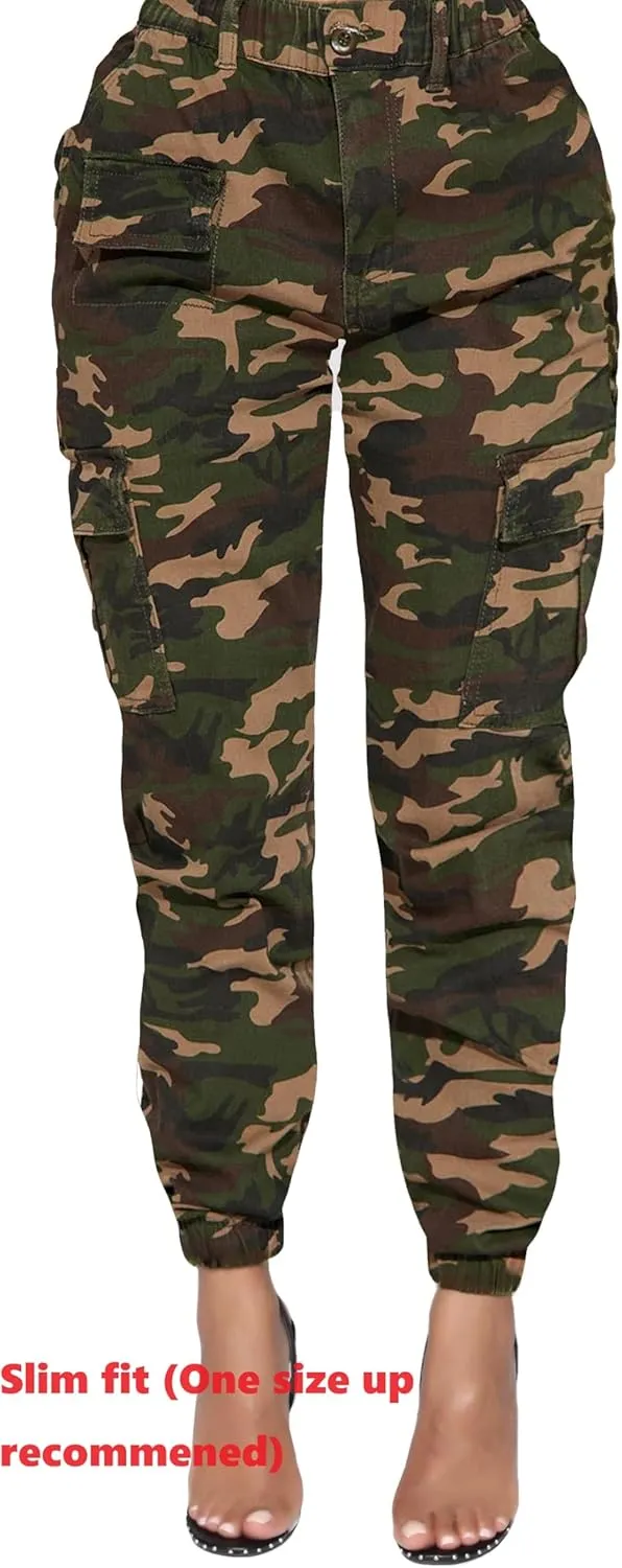 Women's Camo Cargo Jogger Pants  Slim Fit Army High Waisted Fatigue Elastic Waistband Camouflage Y2K Sweatpants