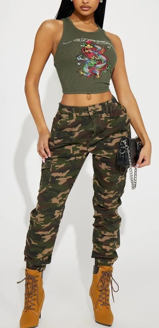 Women's Camo Cargo Jogger Pants  Slim Fit Army High Waisted Fatigue Elastic Waistband Camouflage Y2K Sweatpants