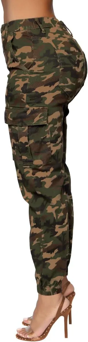 Women's Camo Cargo Jogger Pants  Slim Fit Army High Waisted Fatigue Elastic Waistband Camouflage Y2K Sweatpants
