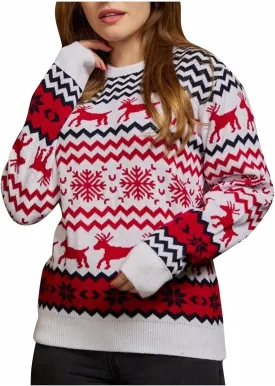Women's Petite Small Animal Print Religion Themed Round Neck Long Sleeve Knit Pullover Sweater